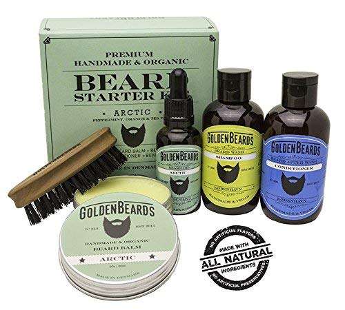Barba Set Biologico - Set in scatola kit for Men balsamo per barba - Kit regalo per gli uomini Gift - Arctic - menta piperita & smell - Golden Beards