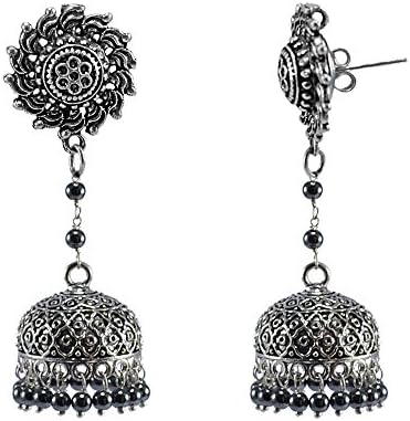 Silvestoo India Hand Crafted Surya JhumkI Earrings With Natural Hematite Jewellery PG-113493