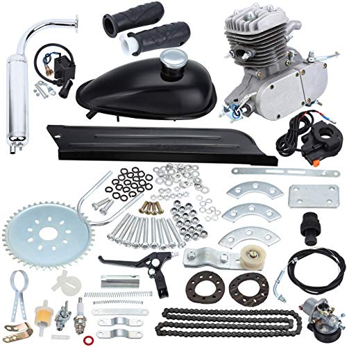 Sange 2 Stroke Pedal Cycle Petrol Gas Motor Conversion Kit Air Cooling Motorized Engine Kit for Motorized Bike (Plata, 80cc)