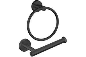 MARKCCO Towel Ring & Toilet Paper Holder, 2 Piece Bathroom Hardware Set Stainless Steel SUS304, Hand Towel Hanger & Toilet Roll Holder, Sturdy Bathroom Accessories for Home or Kitchen Black