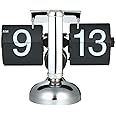 SKEIDO Table Clock Auto Flip PVC Number Display Gear Operated Quartz Clock Retro Black Home Decoration Desk Clock Kids Gift