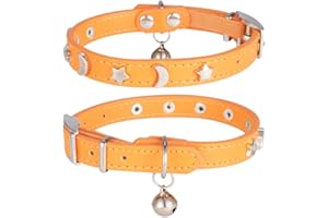 DAIHAQIKO Leder Katzenhalsband Non Breakaway mit Glocke Katzenhalsband mit Diamant Stern Mond für Kitty Little Big Boy Girl Katzen