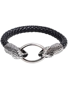 cameleon-shop?Armband Leder geflochten schwarz?Schlangenkopf?Edelstahl?Länge 17,5cm