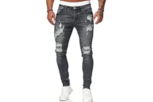 Osheoiso Jeans Uomo Pantaloni Slim Fit Strappato Stretch Jeans Skinny Ripped Casual Dritti Jeans Denim Pantaloni Hip Hop Nero Cargo Pantaloni Moda Chino Pantaloni