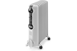 De'Longhi TRRS0920 Radiatore Ad Olio Elettrico, 9 Elementi, Risparmio Energetico, Calore A Lungo, Manopole Intuitive, Per Ambienti Fino A 55m³, Silenzioso, 3 Livelli Di Potenza, 2000watt, Grigio
