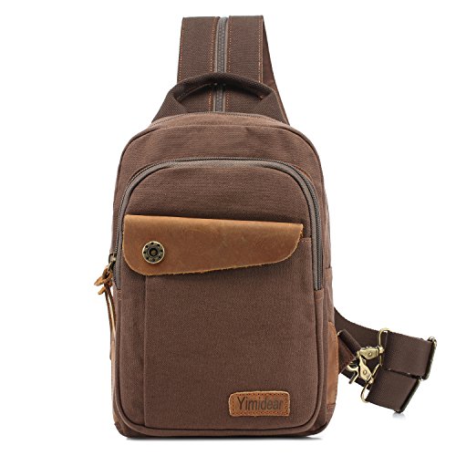 Yimidear Mujeres y Hombres Lona del Ocio Mochila Pequeña Honda Bolsa de Hombro Paquete de Pecho (café)