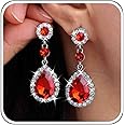 Rhinestone Dangle Earrings Diamond Earrings Bridal Wedding Earrings Silver Cz Teardrop Drop Earrings Crystal Earrings Emerald Green Earrings Sapphire Blue Earrings Ruby Red Earrings Jewelry for Women