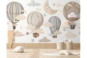 BelleImpression Hot Air Balloon Wall Stickers for Nursery Wall Decor, Removable Wall Decal Cloud Stickers for Kids Bedroom, Living Room, playroom - Neutral Large