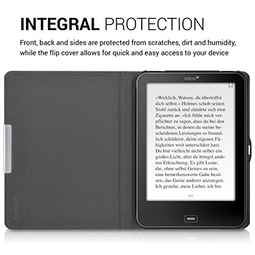 kwmobile Hülle für Tolino Vision 1 / 2 / 3 / 4 HD – Flipcover Case eReader Schutzhülle – Bookstyle Klapphülle Stoff Design Dunkelgrau - 4