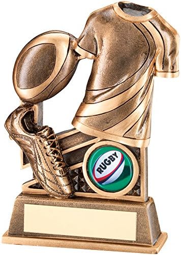 Rugby Trophy featuring Ball &amp; Boot in Bronze and Gold Resin