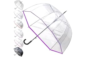 COLLAR AND CUFFS LONDON - Rzadka automatyka – bardzo mocna wiatroszczelna – parasol przezroczysty – wzmocniony włóknem szklanym – StormDefender Panoramic – przezroczysty – parasol na kij – taśma do