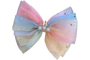 FEIFEI'S BOW Baby Girls kids Ribbon Bow Princess Chiffon Heart Rainbow Crown Hair Clip Bows Hair Accessories Barrettes Alligator (Colour2)