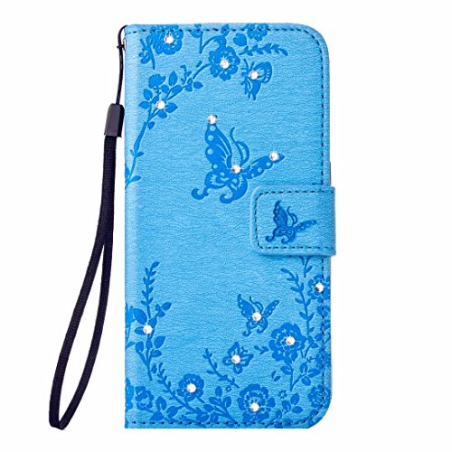 MUTOUREN Samsung Galaxy S5 Solide Grau Drucken(Schmetterling Blumen) Bookstyle PU Ledercase Tasche Hüllen Brieftasche Schutzhülle Scratch Magnetverschluss Telefon-Kasten Kratzfeste Anti-scratch Handyhülle Standfunktion Handycover Blau + 1x Kapazitive Feder - 2