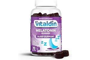 VITALDIN Melatonina gummies - 1 mg por dosis diaria - 70 gominolas (suministro para 2 meses), sabor a Mora - Ayuda a Conciliar el Sueño - Sin Gluten - Apto para Niños & Adultos
