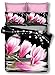 Produktbild DecoKing Premium 00878 Bettwäsche 135x200 cm mit 1 Kissenbezug 80x80 schwarz 3D Microfaser Bettbezug Bettwäschegarnitur Blumen Blumenmuster black weiß white rosa amarant pink Luludia