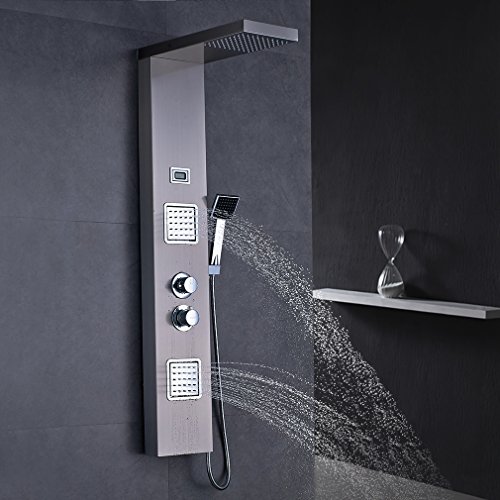 AuraLum Zeitgenössisch Thermostat Duschsäule mit LCD Wassertemperatur Digitalanzeige Duschpaneel Wasserfall Regendusche Massagedüsen inkel. Handbrause - 8