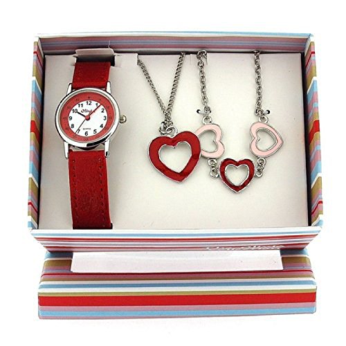 Kinderuhr Geschenk Set Mädchen-Armbanduhr, Herz – Anhänger und Armband KS004