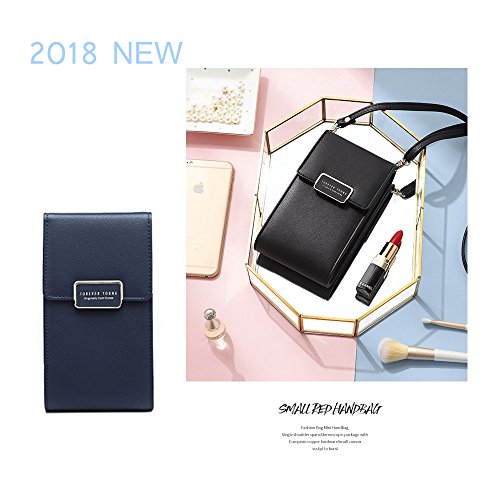 Preisvergleich Produktbild Damen Umhängetaschen Geldbörse Abnehmbar Verstellbar Schultergurt Handyfach Multifunktion Beutel Weiches Leder Beuteltasche unter 6,5 Zoll iPhone X XS Max Samsung Note 9 8 S8 S9+ Huawei Dunkelblau