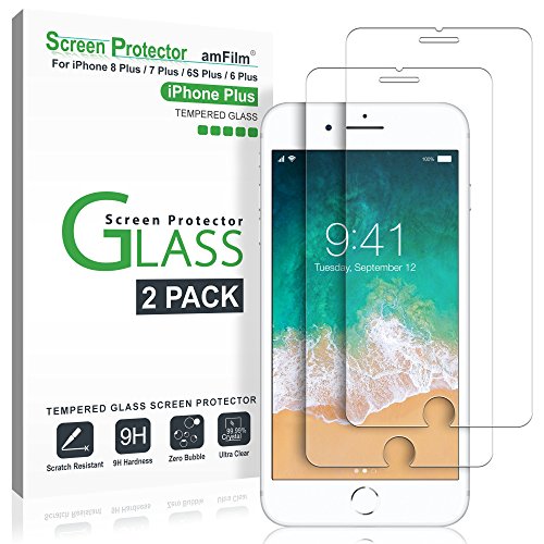 amFilm (2 Piezas) Protector Pantalla para iPhone 8 Plus, iPhone 7 Plus, iPhone 6S Plus, y iPhone 6 Plus - Cristal Vidrio Templado Protector de Pantalla