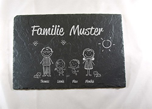 Schiefertafel mit Lasergravur Namensschild Familie und Ihr Namenwunsch