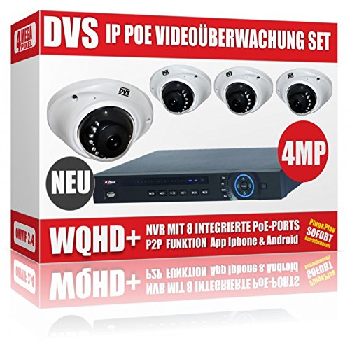 Preisvergleich Produktbild 4MP IP PoE Dome Kamera Set mit Nachtsichtfunktion inkl. alle Zubehör - 2000GB