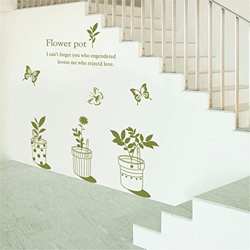 Preisvergleich Produktbild Wandtattoos WandbilderAbnehmbar Wandsticker Papiertreppen Wohnzimmer Schlafzimmer romantische Bettwäsche Wandsticker grüne Papierpflanzen Topfblumen 50 * 70cm