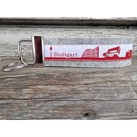 Schlüsselanhänger Schlüsselband hellgrau Stuttgart Skyline rot weiß
