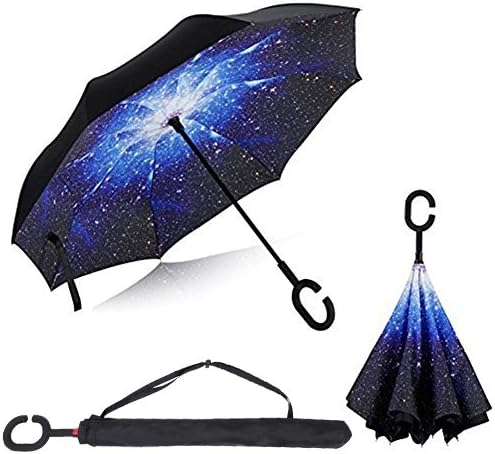 BP@ Folding Umbrella with C-Shaped Handle and Riverso Opening Mechanism, very useful in the rain, double wind-proof layer (106 cm), stars