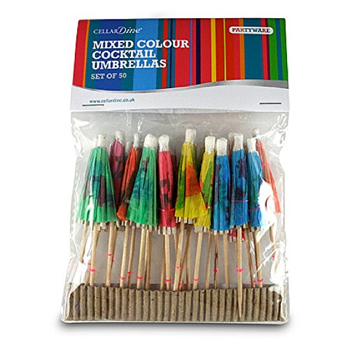 Cellardine Holz Cocktailschirmchen - Bunte Partypicker - Eisschirmchen - 50er Pack Cocktail-Schirmchen