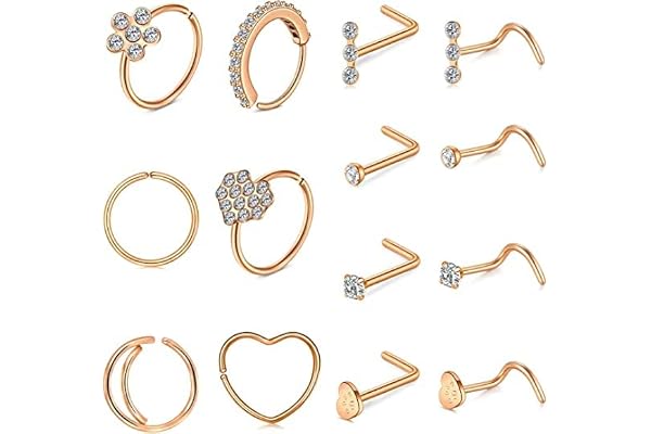 Mayhoop Piercing Nez Anneaux Studs Acier Inoxydable 20G avec CZ en Forme de L et en Spirale Anneaux de Nez Bijoux de Piercing pour Femme Homme