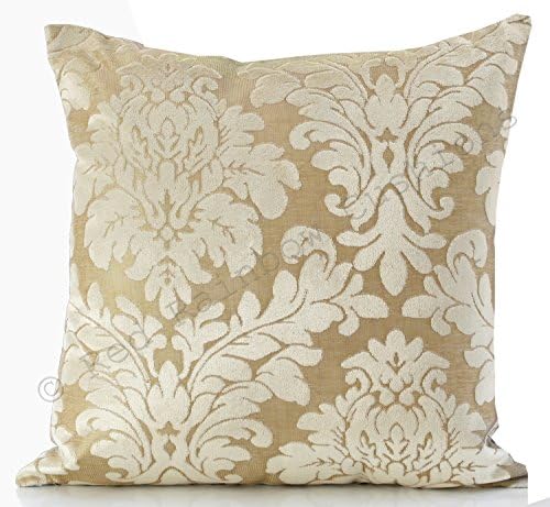 Red Rainbow Cream Flocked Velvet Jacquard Damask Design 18 inch Cushion Cover