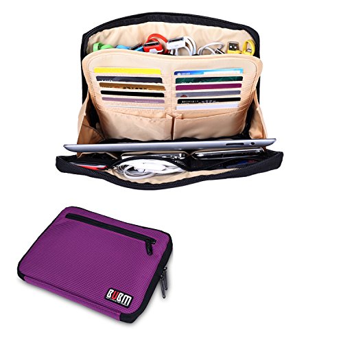 BUBM Tragbare Faltbare Universale Tragetasche für Elektronisches Digitales Zubehör Reiseorganisator für Ipad und Kabel (Lila)
