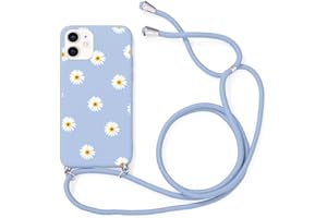 Yoedge Handykette Handyhülle für iPhone 12 Mini Hülle mit Band 5,4", Blumen Muster Design Aesthetic Schutzhülle mit Kordel zum Umhängen Stoßfest TPU Silikon Case Handytasche Kette Cover, Gänseblümchen