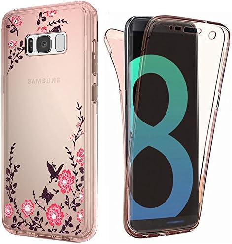Galaxy S8 Plus Full Body Case, Shanlove Front and Back Soft Skin Cover, Ultra-Thin Silicone Shockproof Bumper Protective for Samsung Galaxy S8 Plus, Flower Rose Gold