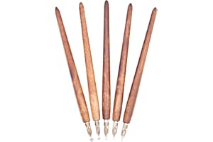 Gullor Wooden Cartoon Pen Set Calligraphy Dip Pens with 5 Size Nibs for Manga/Comic/Word Art/Pen-and-Ink Drawing, Brown