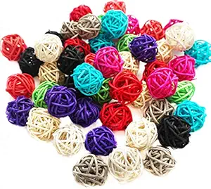 Honkoolly 50 Pack Birds Toy Rattan Balls Parrot Parakeet Chewing Toys Pet Bird Chew Toy Parakeet Budgie Cage Accessories Wedding Party Decorative Crafts Hanging DIY Accessories