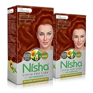 Nisha Creme Hair Colour 5.64 COPPER RED (60gm + 60ml + 18ml Nisha Conditioner with Natural Herbs 100% Grey Hair Coverage) Pack of 2