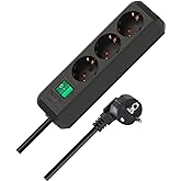 Brennenstuhl Eco-Line, Steckdosenleiste 3-Fach (Mehrfachsteckdose mit erhöhtem Berührungsschutz, Schalter und 1,5m Kabel) sch