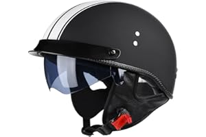 RMBDD Retro Motorrad Halbhelme Motorradhelm für Herren und Damen DOT/ECE-Zertifizierung Jethelm Mit Visier Halbschalenhelm Braincap für Bike Cruiser Chopper Moped Scooter Offenem Helm