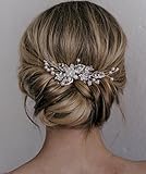 SWEETV Bridal Hair Comb Clip Pin Rhinestone Pearl Wedding Hair Accessories for Bride Bridesmaid, Silver