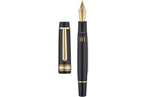 WIKULT Yongsheng Junlai 930 - Pluma de acrílico, Tamaño 9 con plumín fina y sistema de llenado por pistón, tanque de tinta negro piano con diseño de tapa plana, pluma de escritura suave (Borde Dorado)