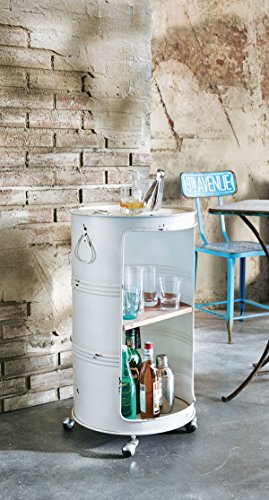 Regal Tonne – Beistelltisch auf Rollen – Industrial Loft Style – Metall Holz – Weiß – ca. Höhe 78 cm x Ø 43 cm - 4