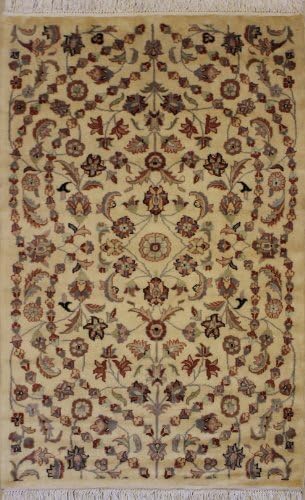 3'0 x 5'0 Pak Persian Ivory, White Color Area Rug with Silk &amp; Wool Pile - | a 3x5 Small Rug | An Authentic Hand Knotted Pak Persian Silk and Wool Rug