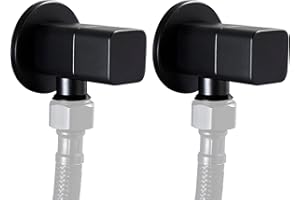 HAPIVIDA Square Angle Stop Valve, G1/2" Brass Matte Black Shut Off Valves Mixer Water Stop Valve for Bathroom Toilet Washbasin (2pcs)