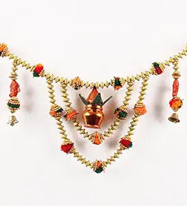 Itiha Metal Kalash Ganesh Swastik, Beads Door Hanging Toran (3 x 3 feet, Multicolour)