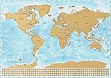 NIMAXI Mapa mundial para rascar, tamaño 83x58 cm, color: azul, alto brillo, Cart