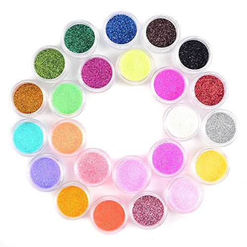 24 Mix Colours Extra Fine Glitter Dust Powder Set - Nail Art Tips Decoration / Crafts / DIY