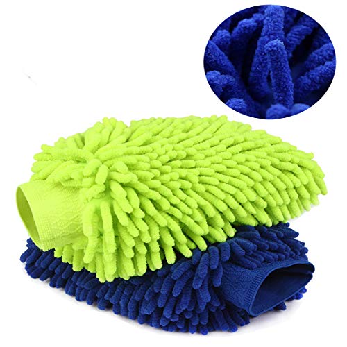 DOLYUU Microfiber Mitt,Car wash mitt(2-Pack) noodle Microfiber Wash Gloves car cleaning Microfiber mitt