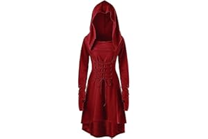 Xinlong Vestido Gotico Mujer Vestido Medieval Retro Disfraz de Bruja Traje con Capucha Adulto para Halloween Carnaval Party