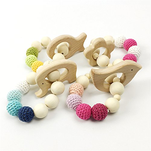 Mamimami Home Baby Teether Holz Diy Tier Rassel organischen Teether Dschungel Spielzeug Holz Waldorf Spielzeug Holz Teether Halskette / Armband DIY Zubehör - 4